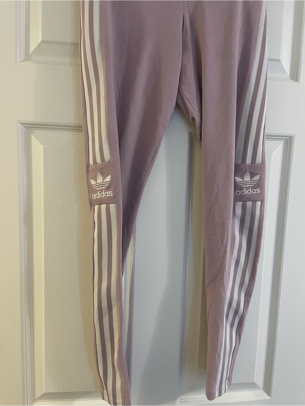 adidas Lilac Leggings with White Side Stripes